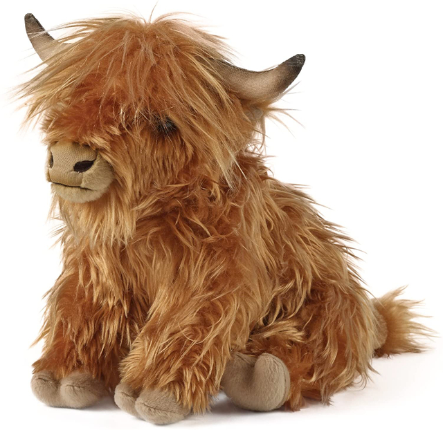 Vaca marrón de las tierras altas con sonido de mugido, juguete de granja suave y tierno, peluche ecológico Naturli