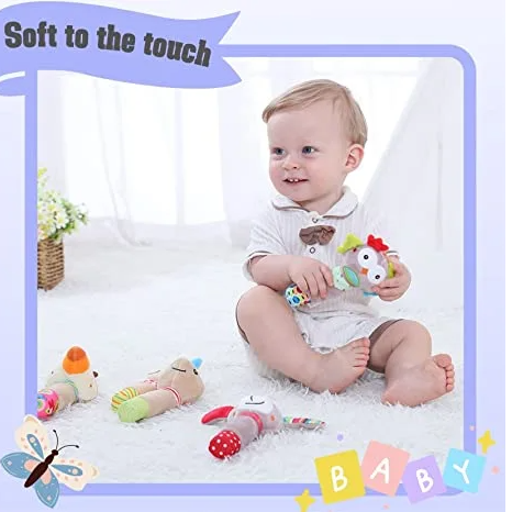 Sonajeros de bebé de 0 a 12 meses, sonajeros de mano para bebés y juguetes de peluche con sonajero suave para bebés